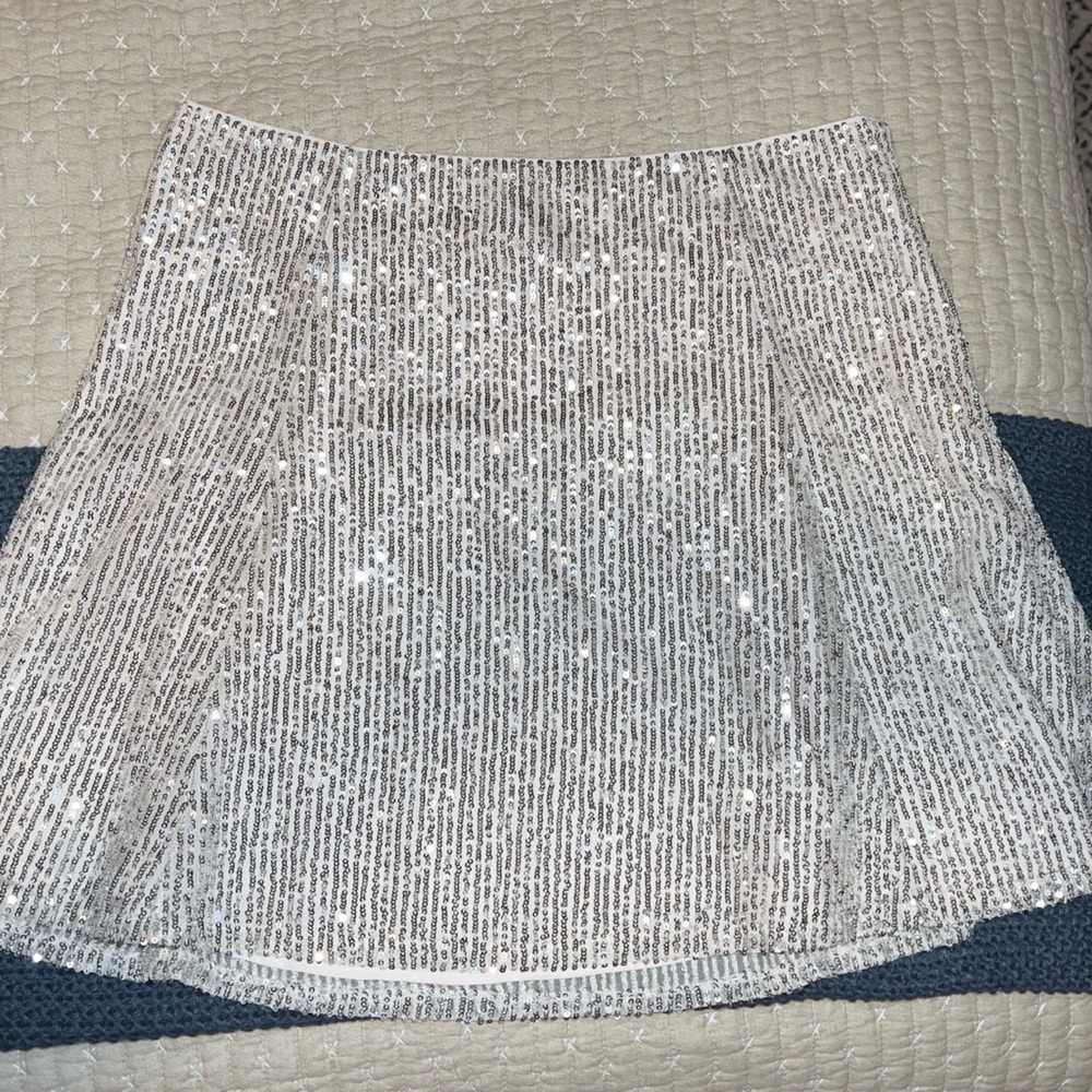 LOFT Silver Sequin Mini Skirt